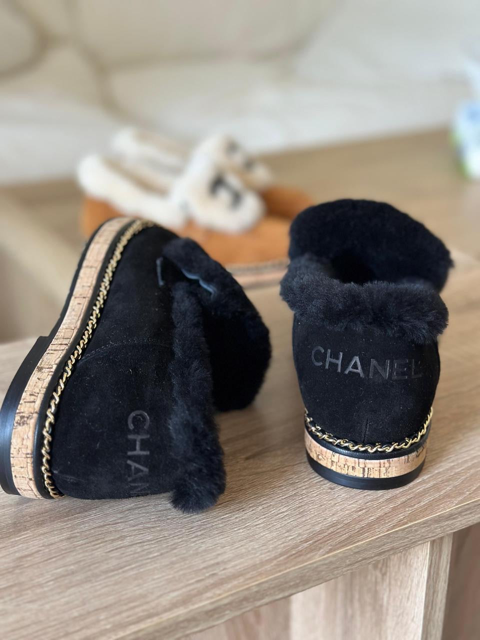 Chanel loafers with fur
