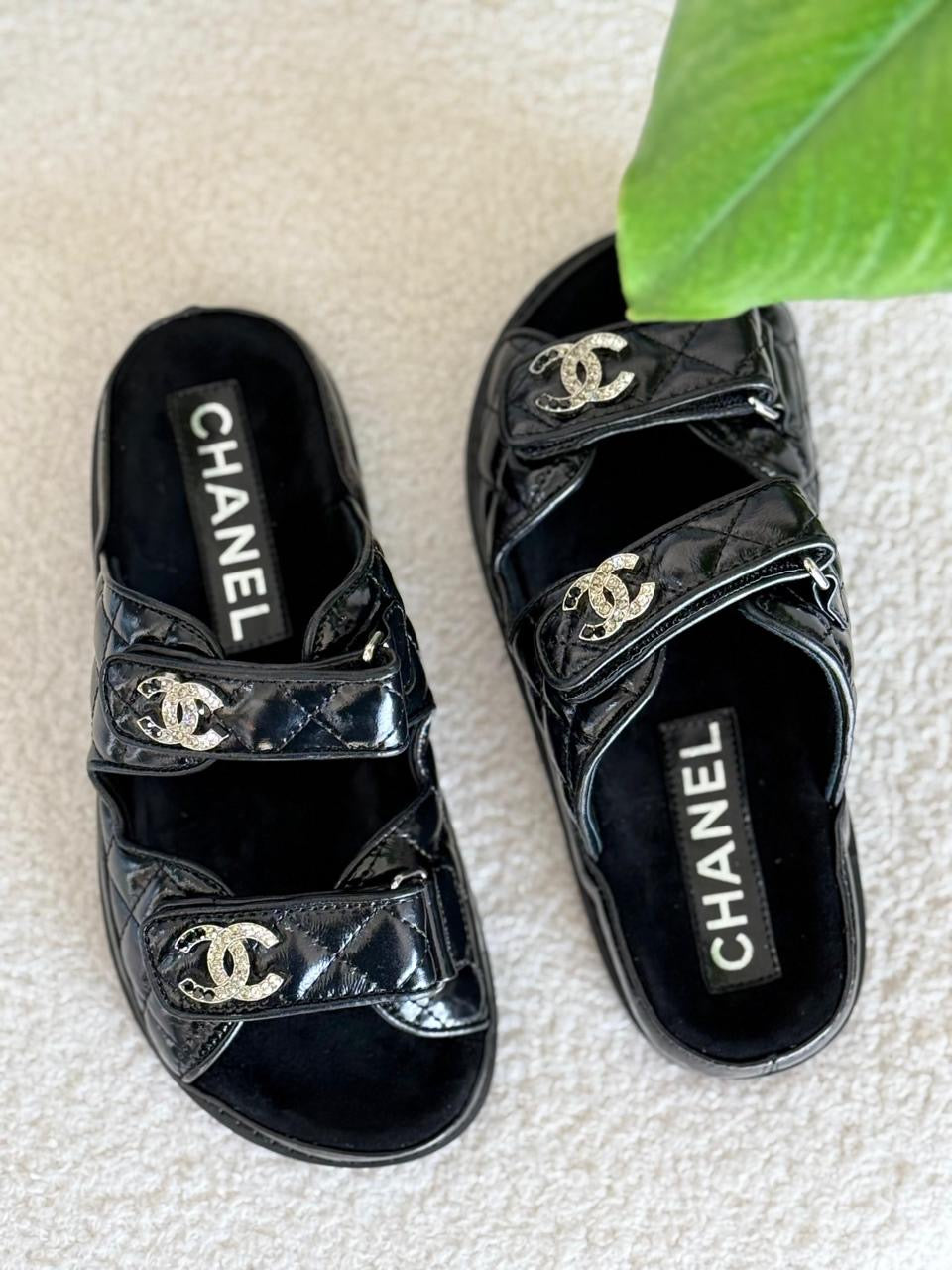 Chanel slippers glossy