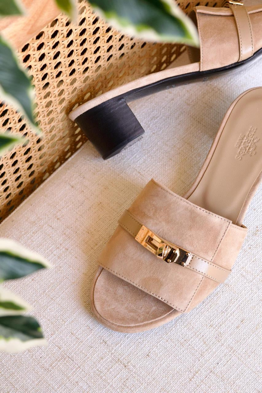 Hermes sandals heels beige