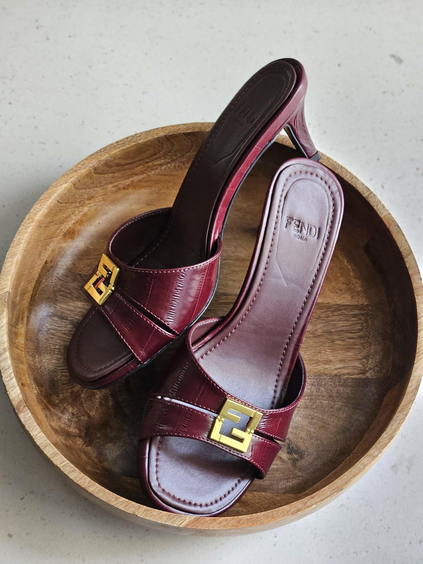 Fendi sandals heels maroon