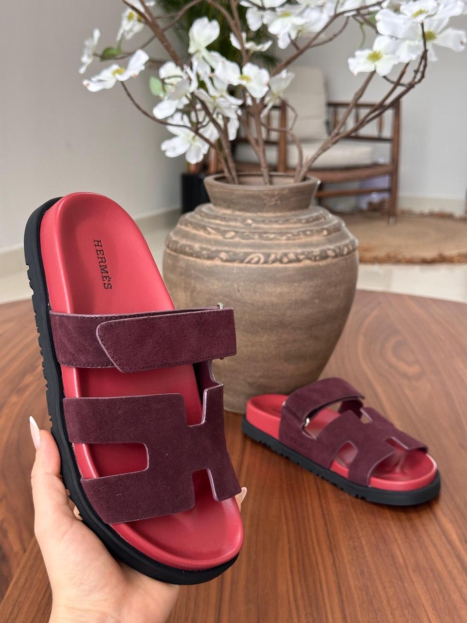 Hermes slippers chypre - suede