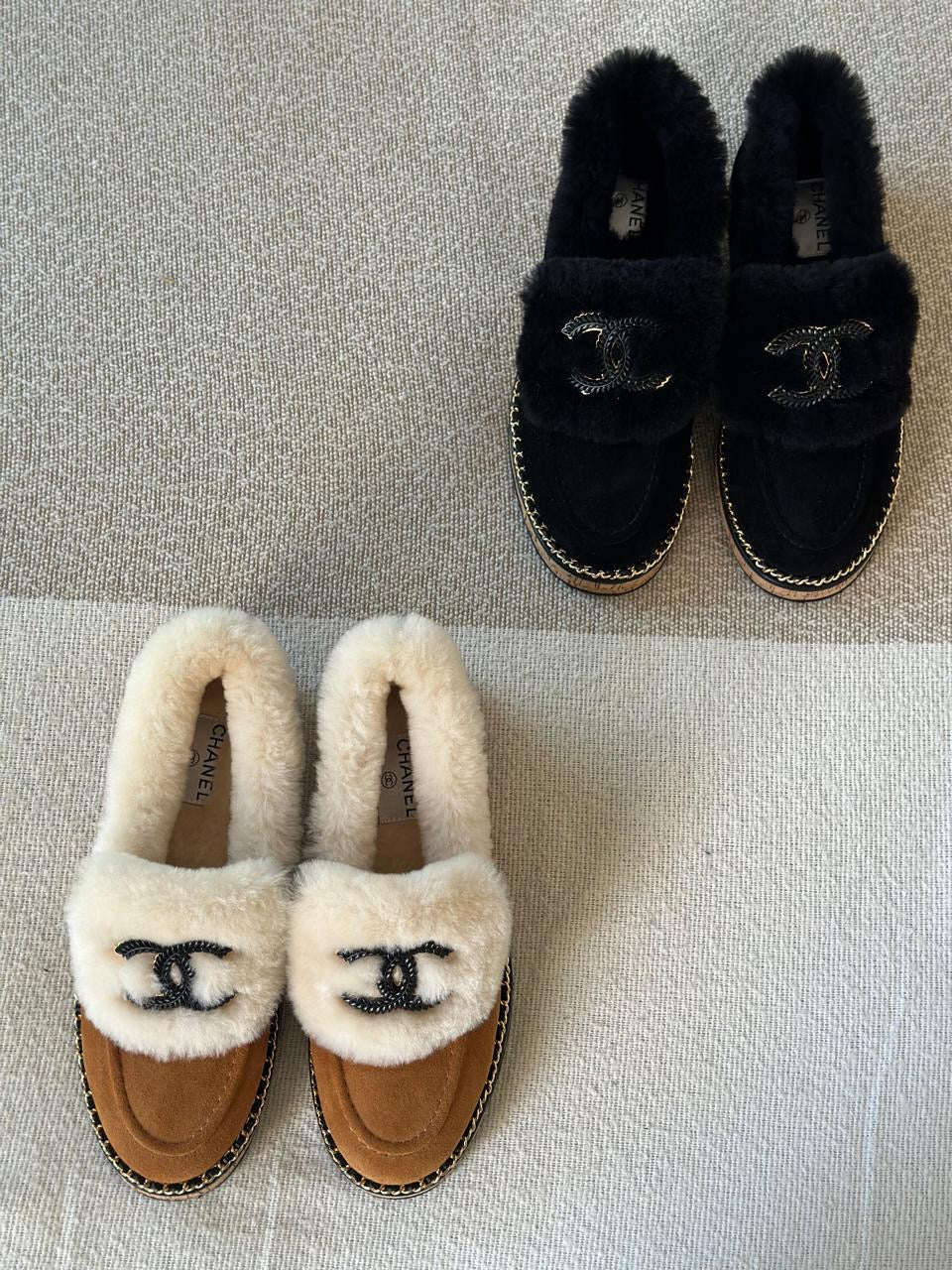 Chanel loafers with fur