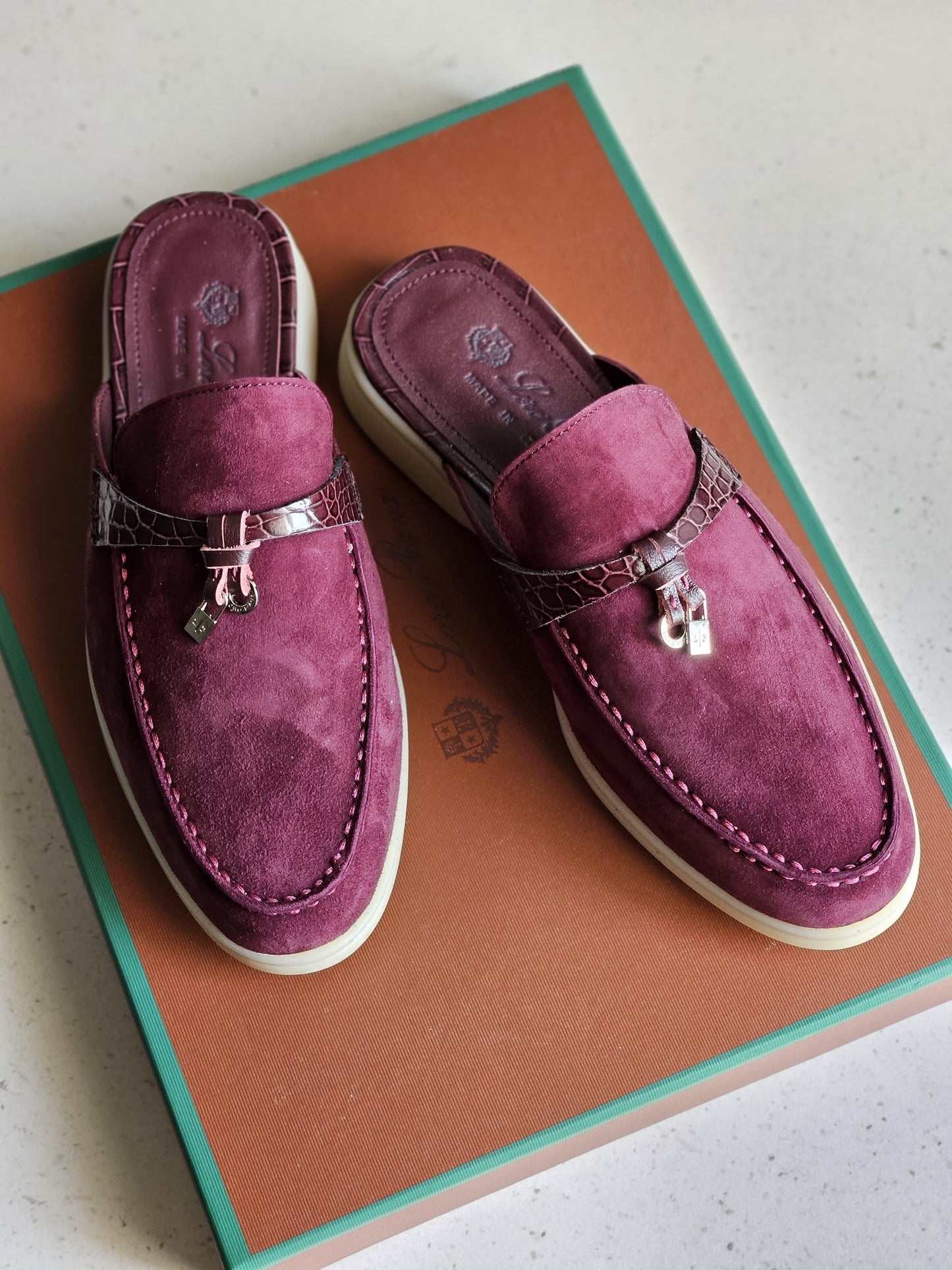 Loro piana mules - crocodile maroon