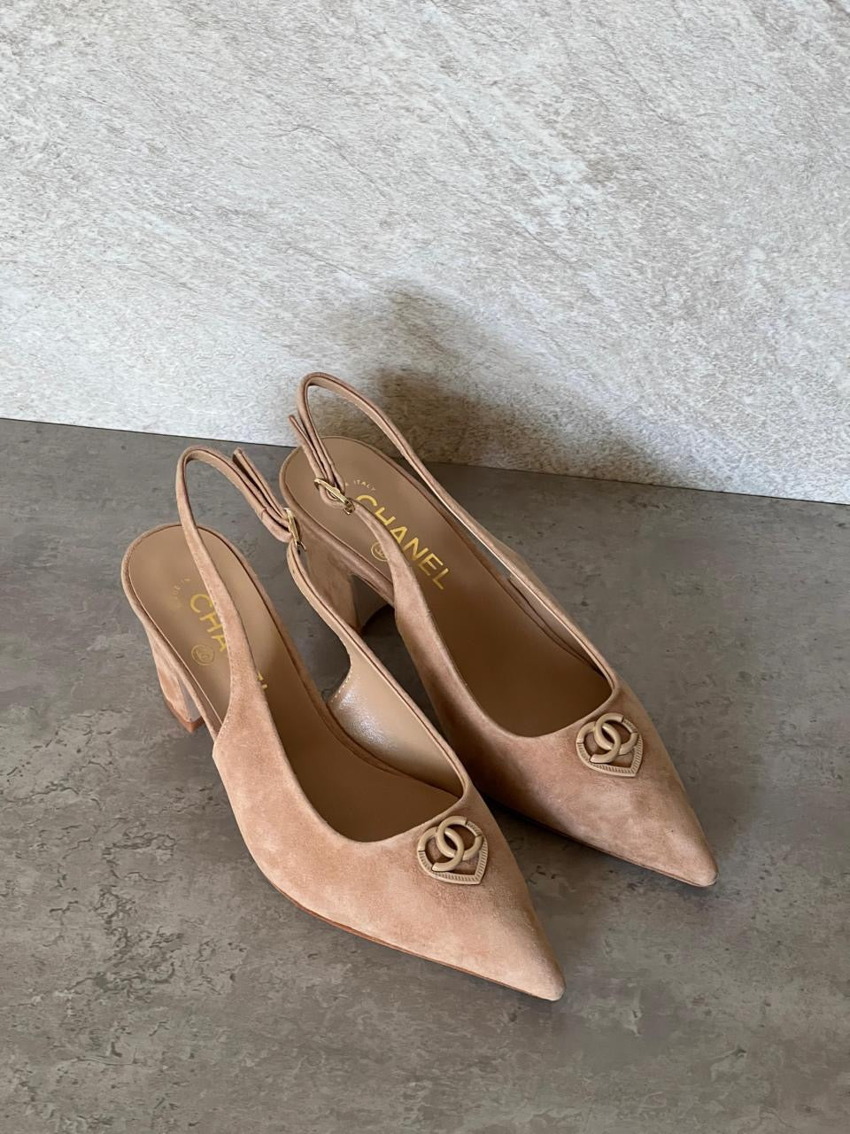 Chanel heels suede