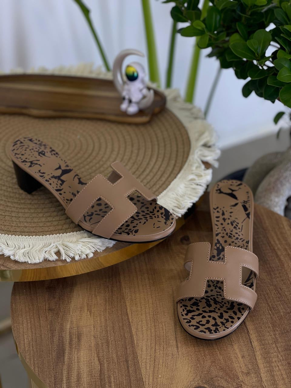 Hermes sandals heels leopard