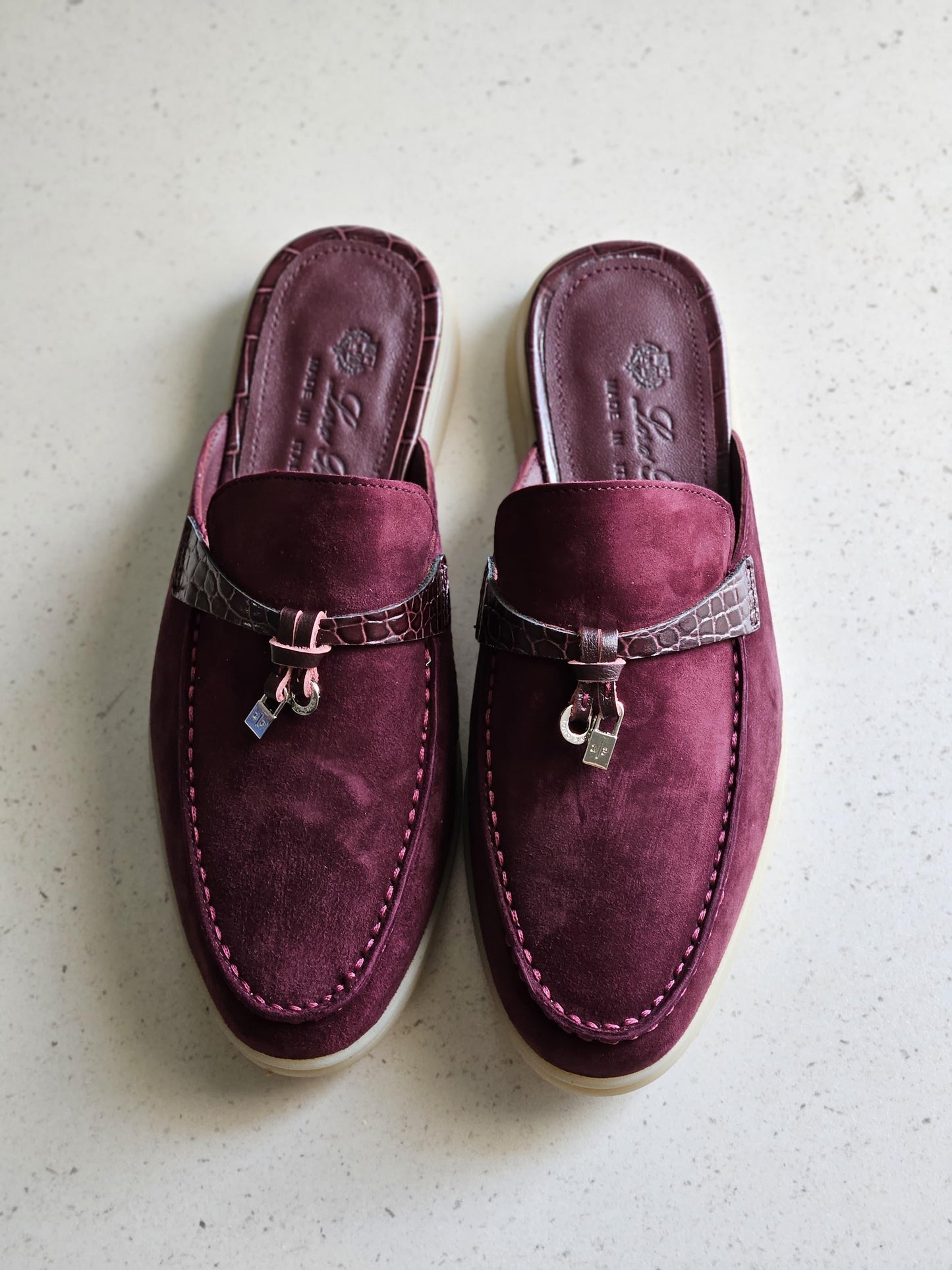 Loro piana mules - crocodile maroon