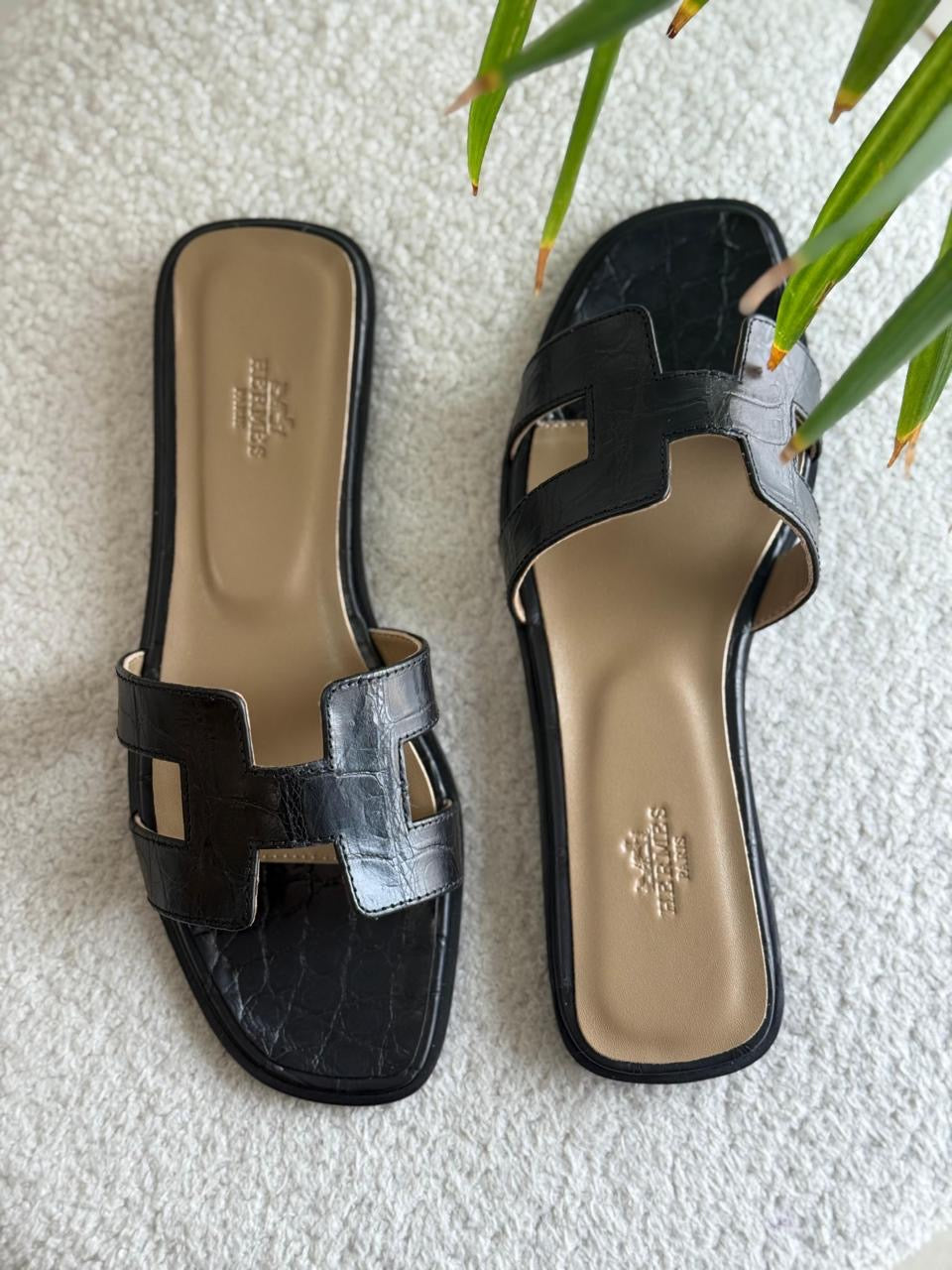 Hermes slippers crocodile