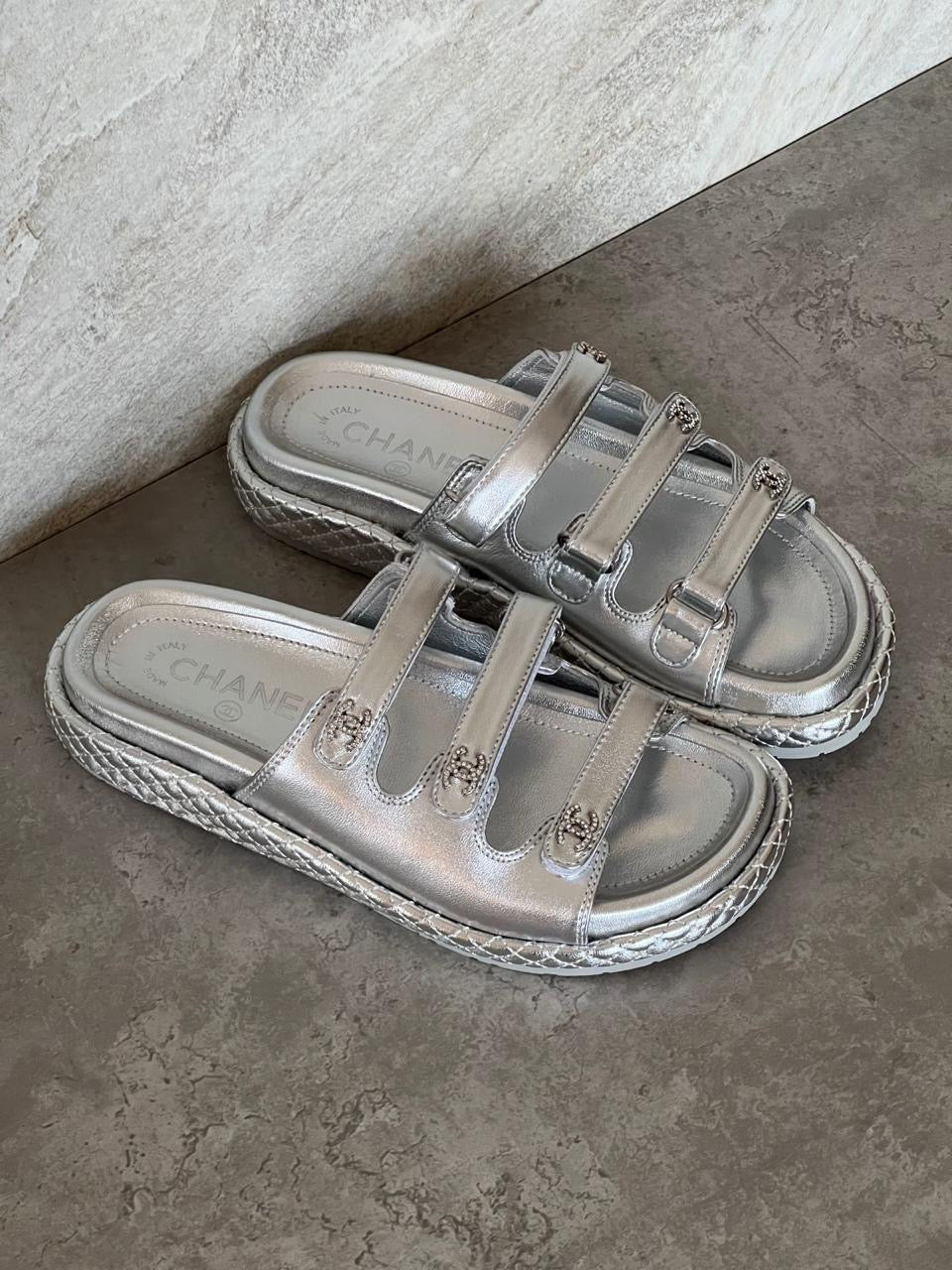 Chanel slippers - silver