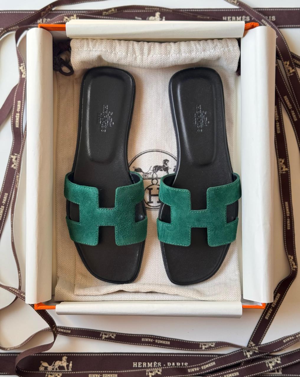Hermes slippers suede