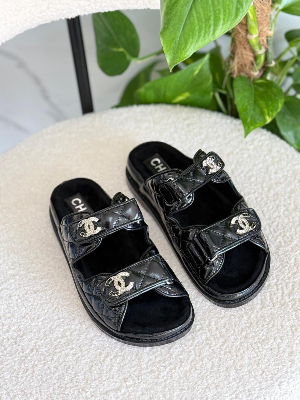 Chanel slippers glossy