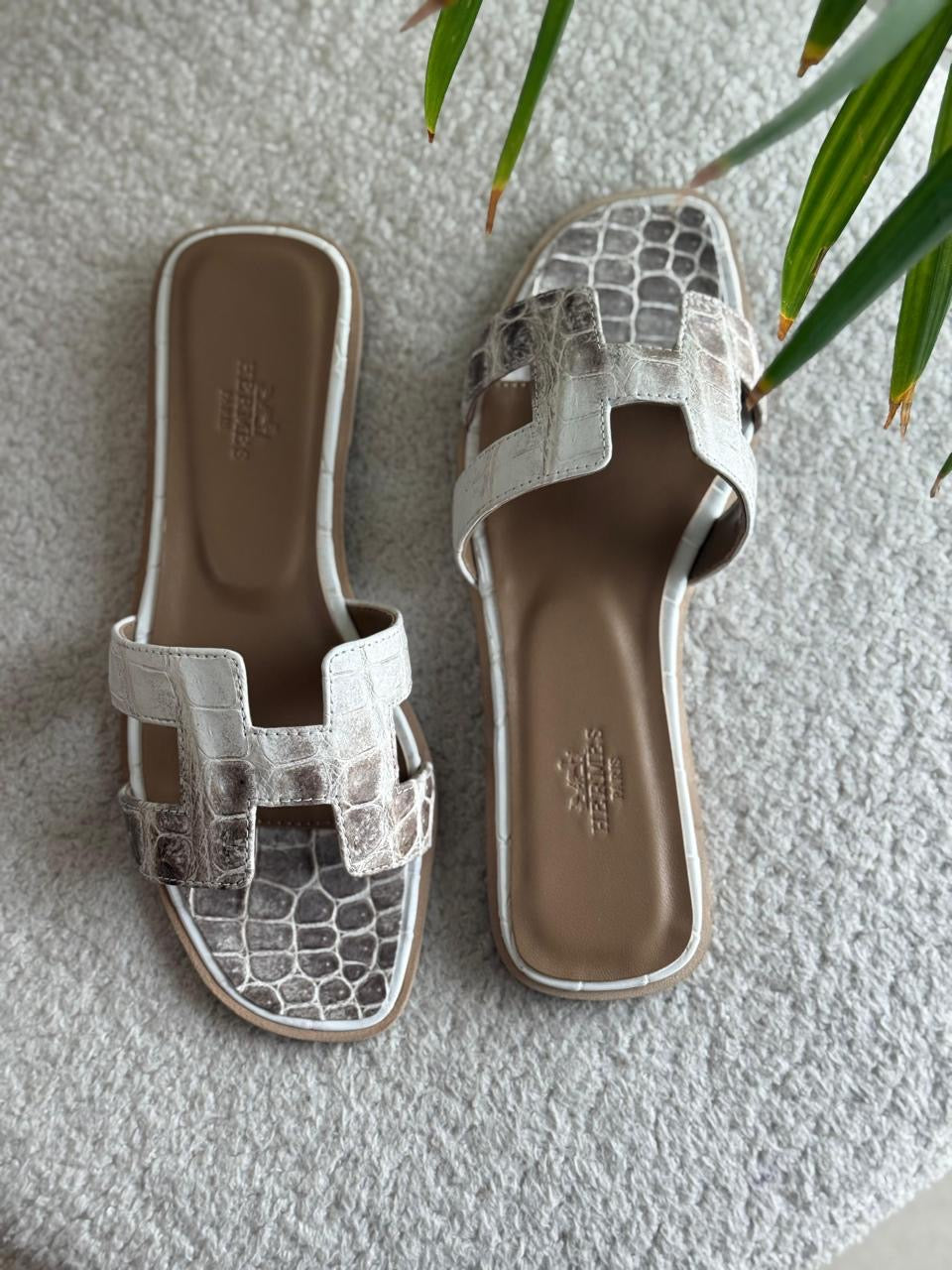 Hermes slippers crocodile