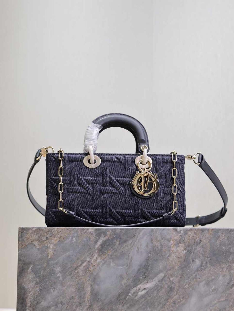 Lady dior bag - d joy navy blue 26 cm
