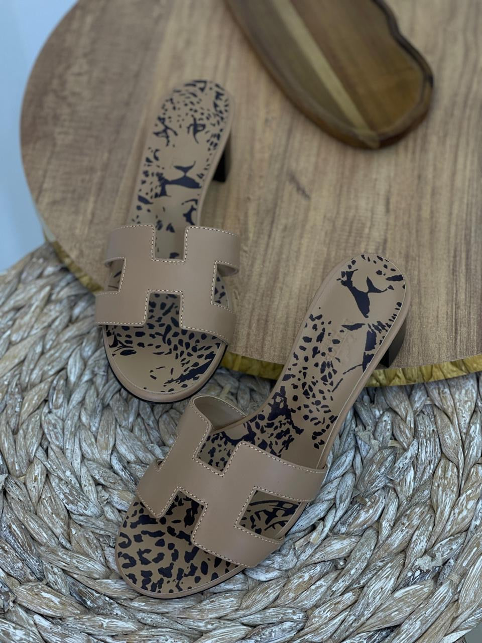 Hermes sandals heels leopard