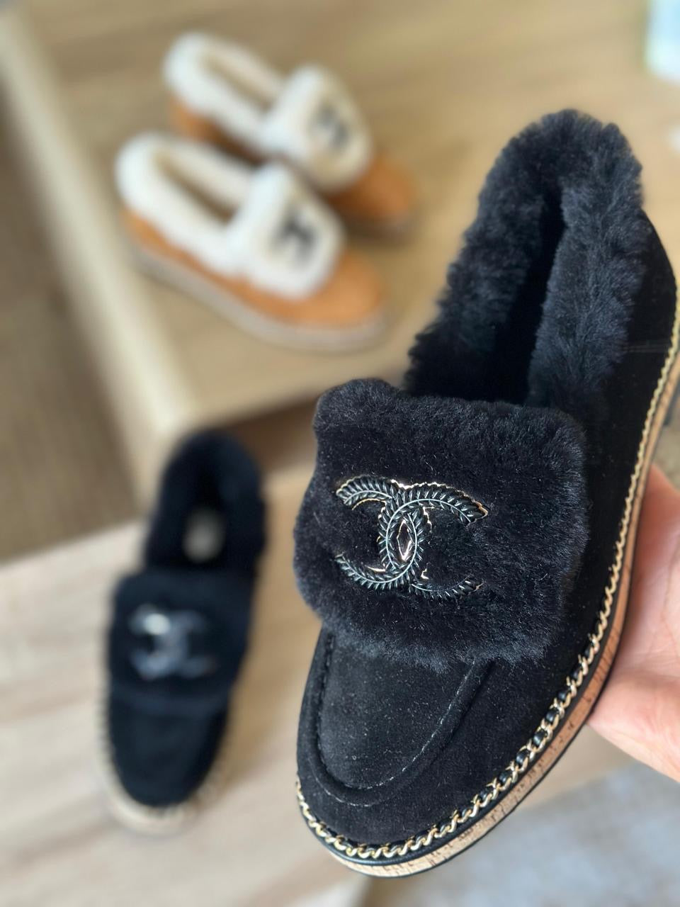 Chanel loafers with fur