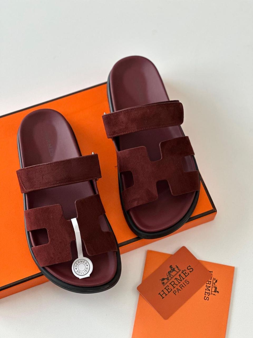 Hermes slippers suede - maroon