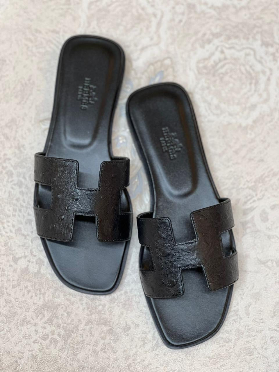 Hermes slippers - ostrich