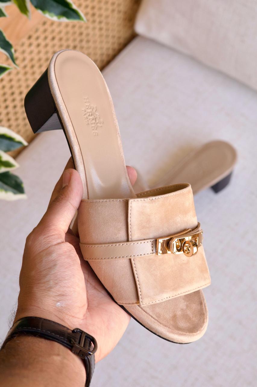 Hermes sandals heels beige