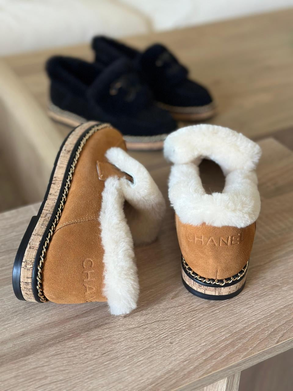 Chanel loafers with fur