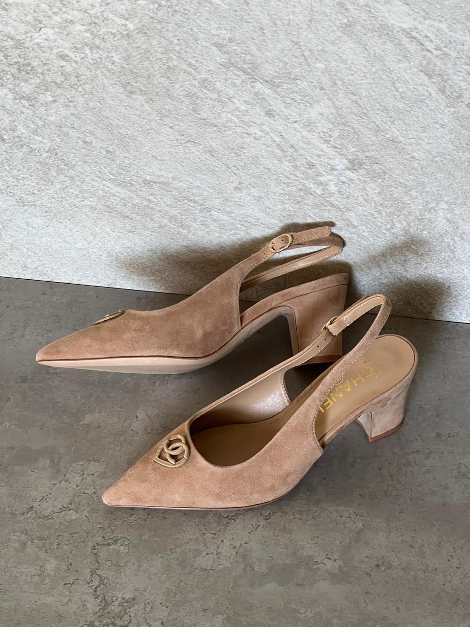 Chanel heels suede