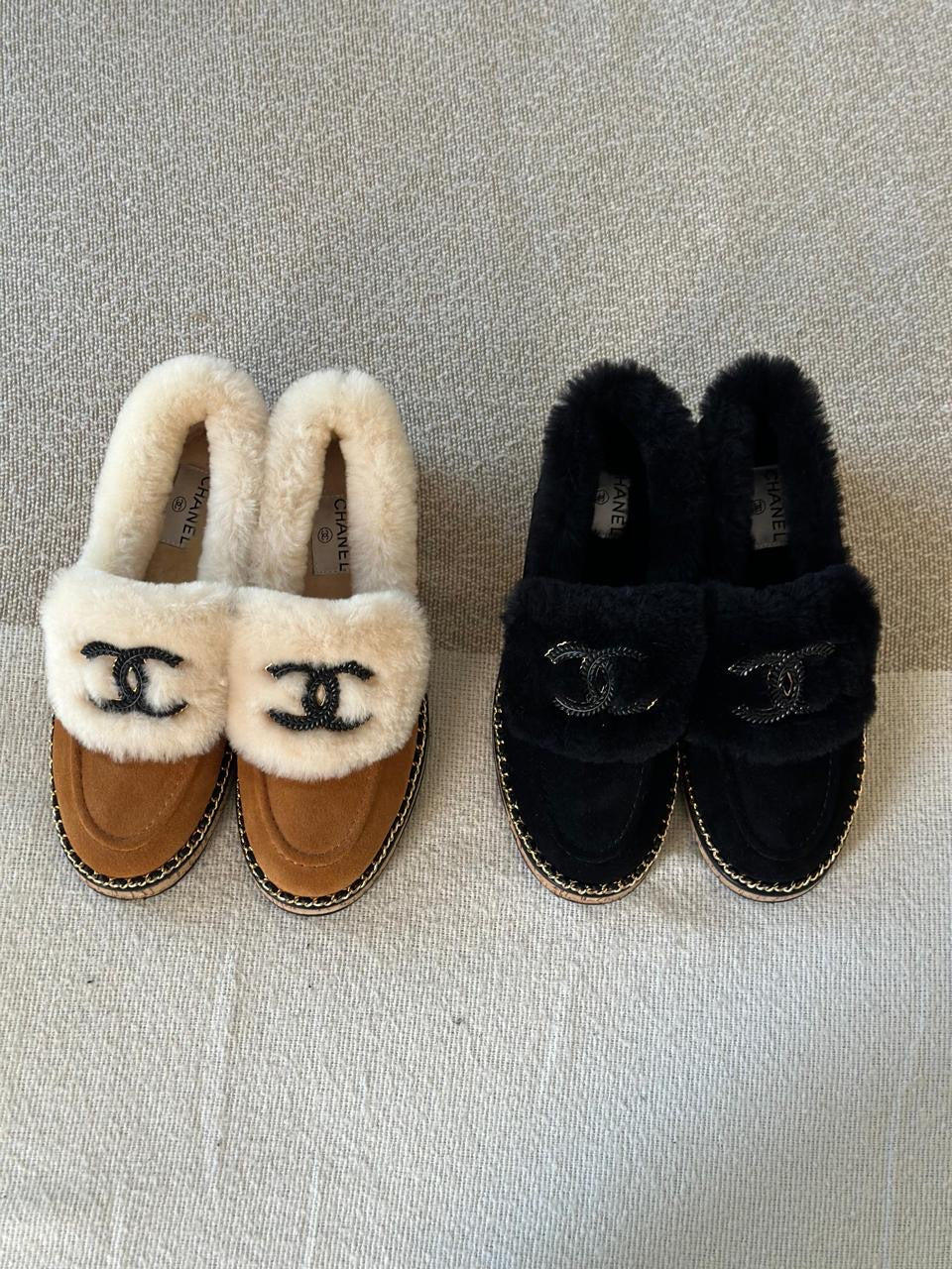 Chanel loafers with fur