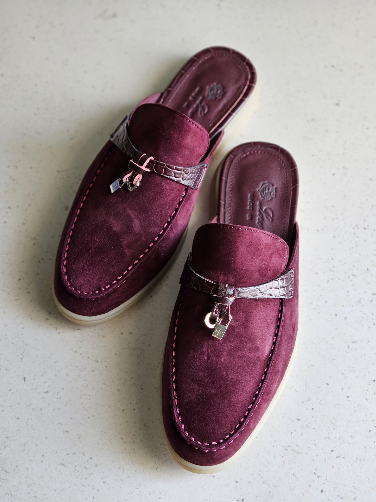 Loro piana mules - crocodile maroon