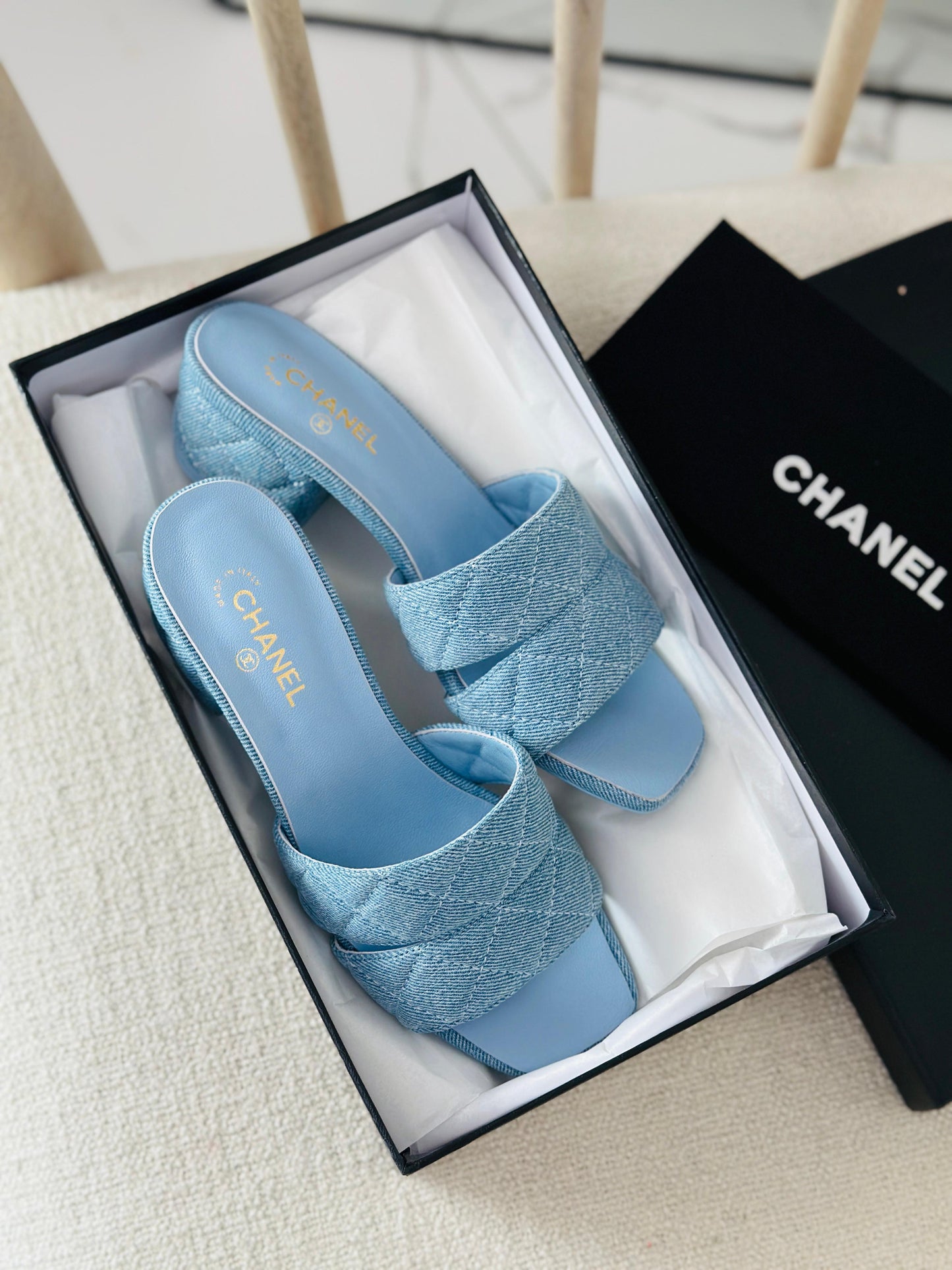 Chanel sandals heels - blue denim
