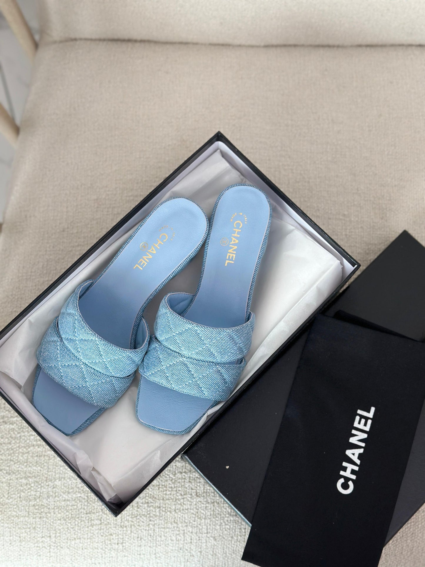 Chanel sandals heels - blue denim