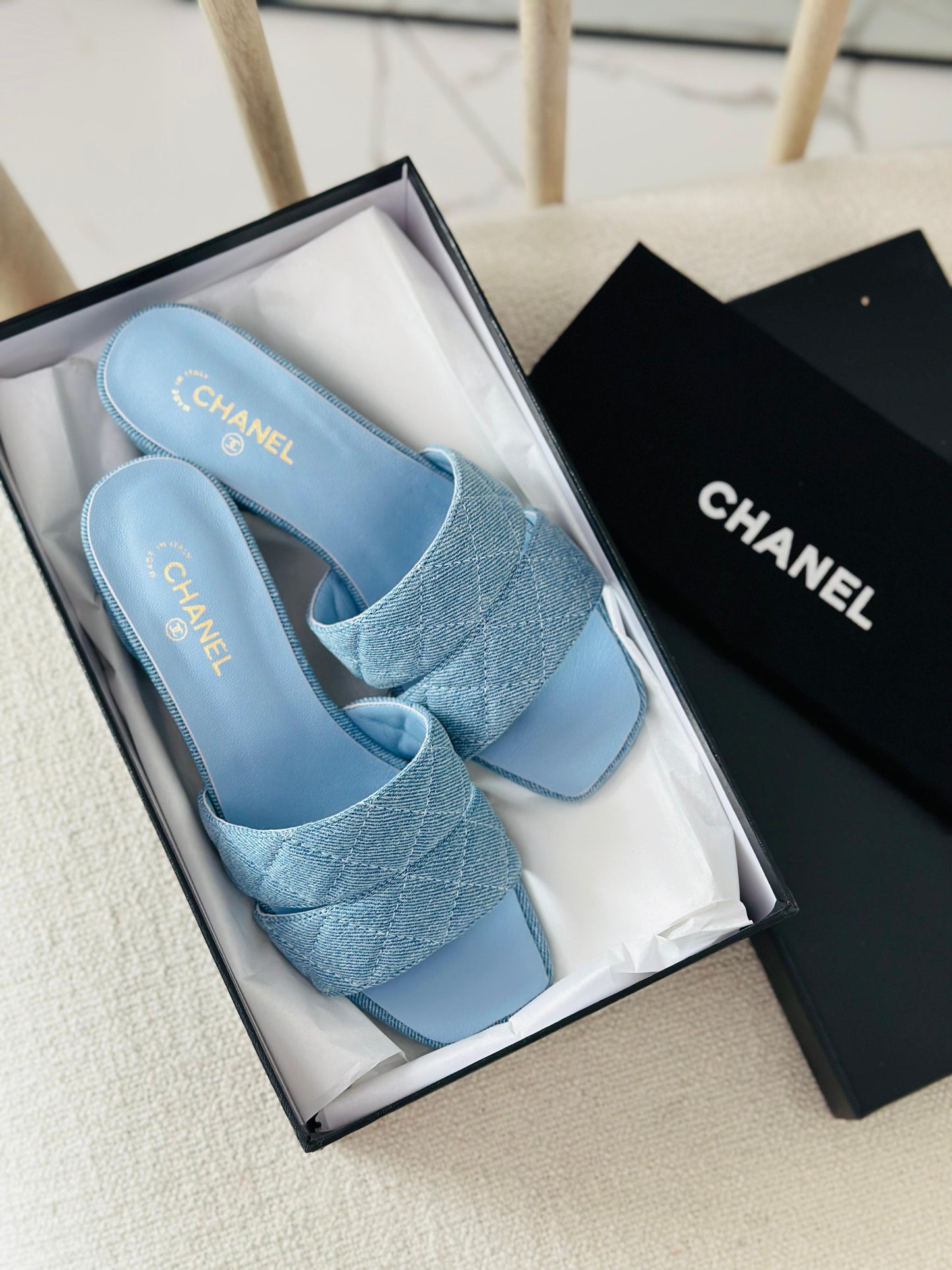 Chanel sandals heels - blue denim