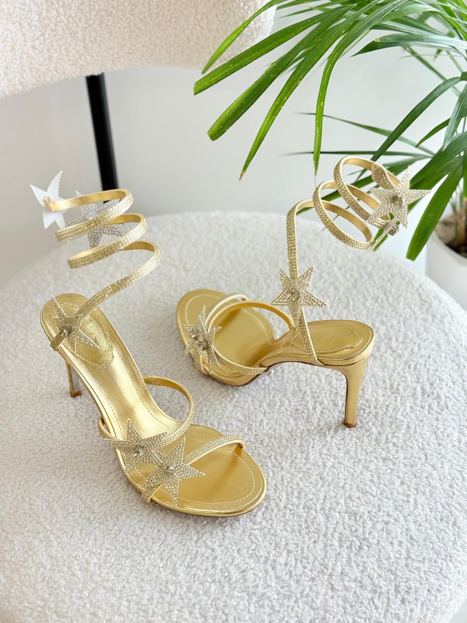 Rene caovilla sandals heels- gold