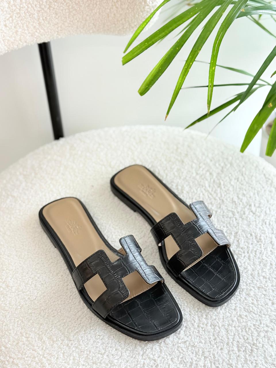 Hermes slippers - crocodile
