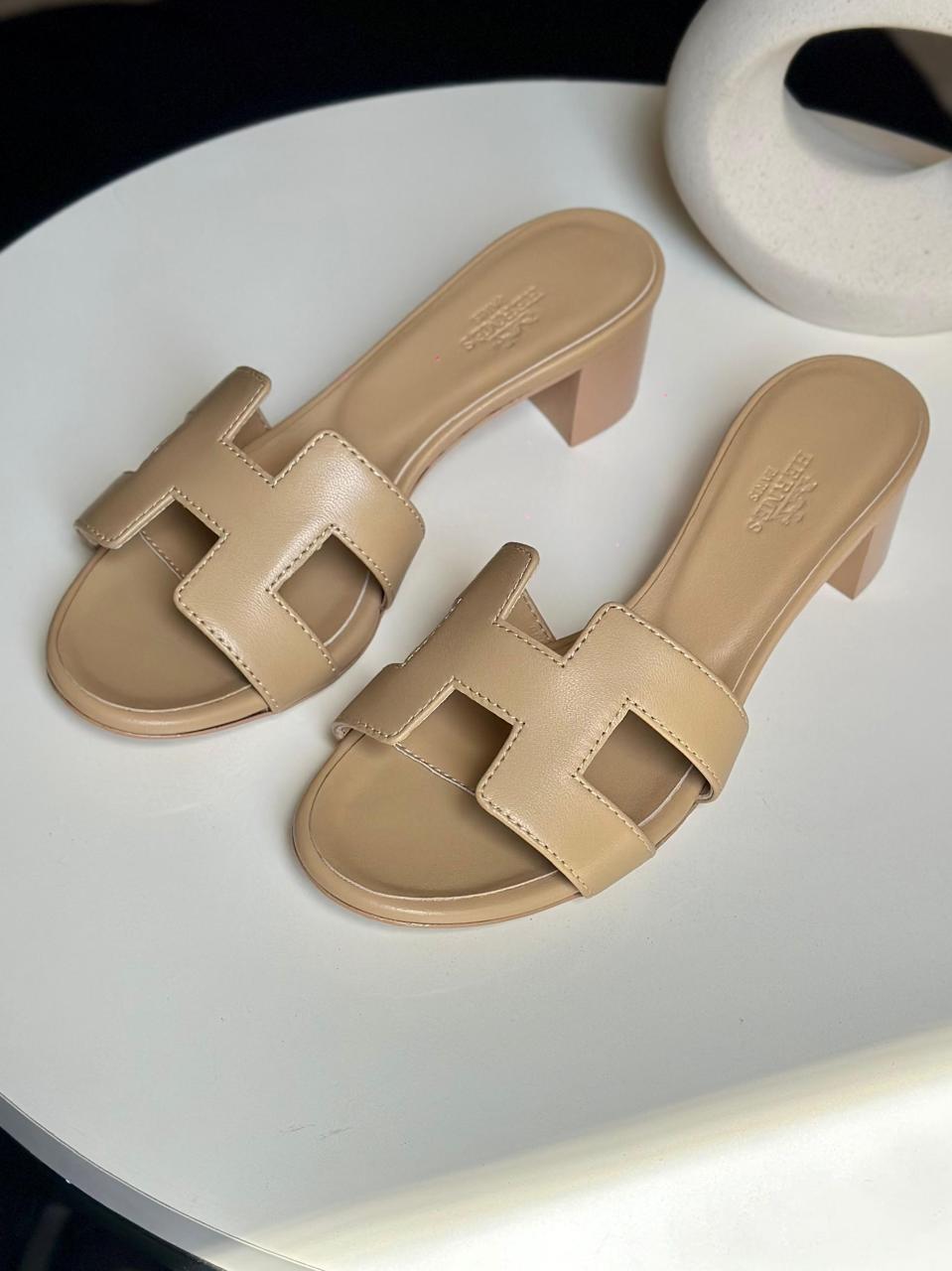 Hermes sandals heels - soft leather beige