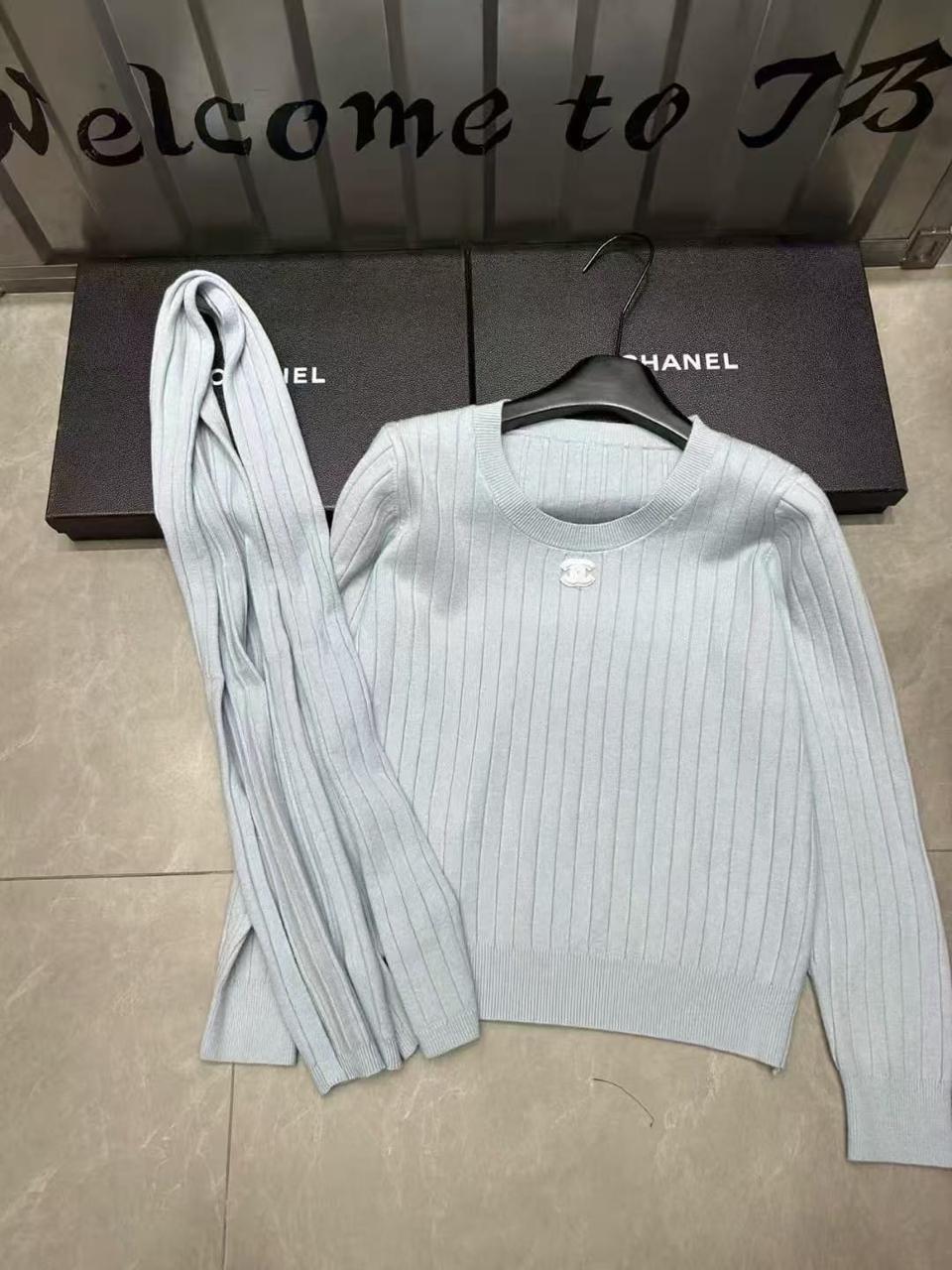 Chanel sweater & scarf