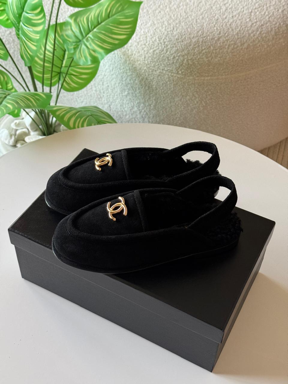 Chanel loafers with fur