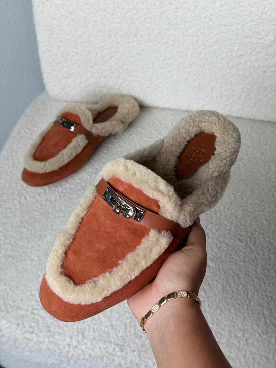 Hermes mules with fur