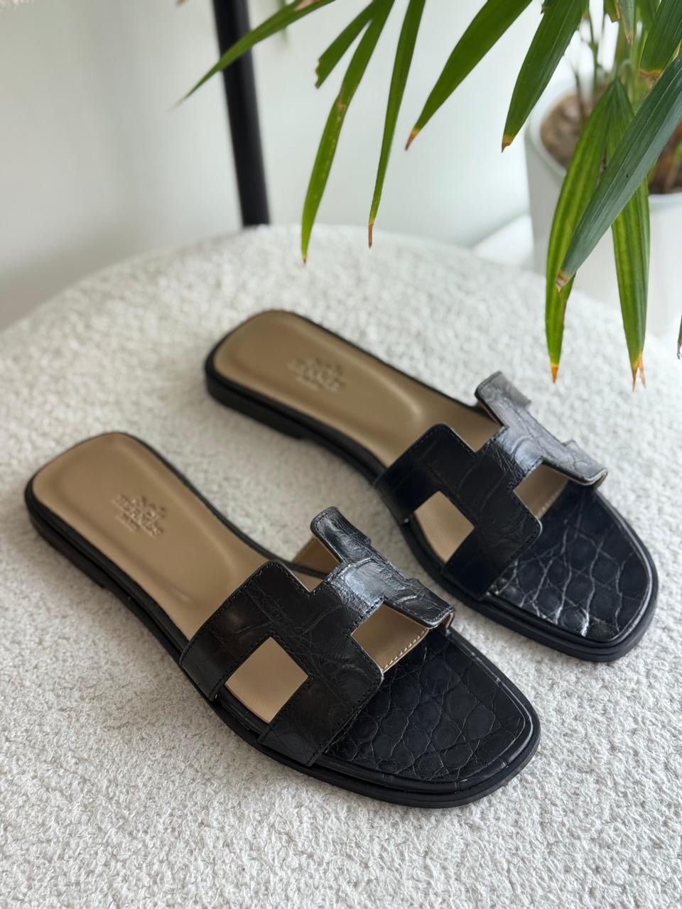 Hermes slippers crocodile