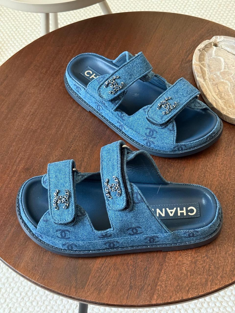 Chanel slippers & Chanel sandals. Denim