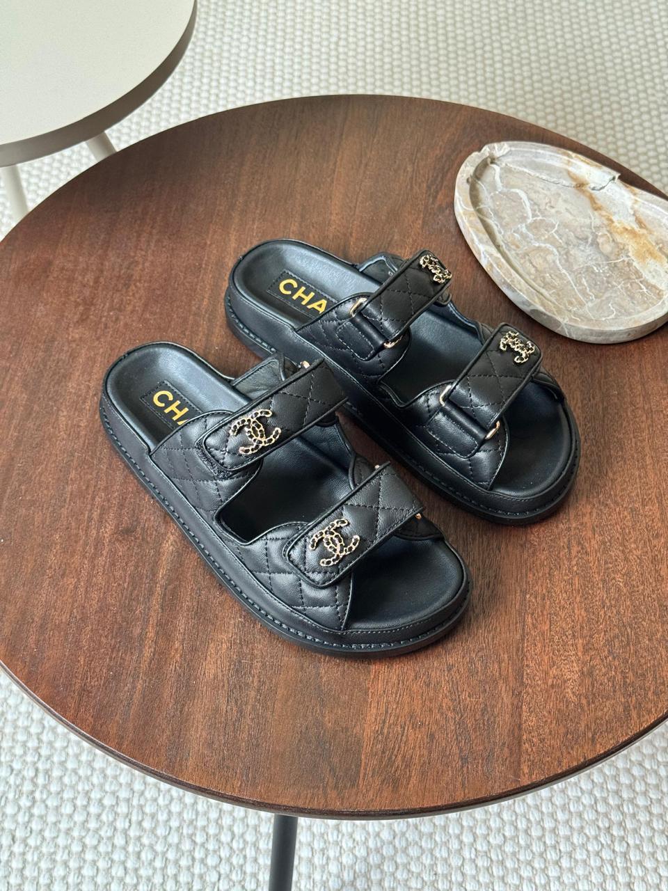 Chanel slippers & chanel sandals. - black