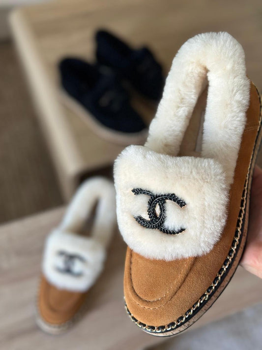 Chanel loafers with fur