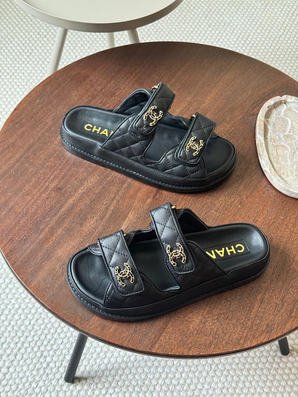 Chanel slippers & chanel sandals. - black
