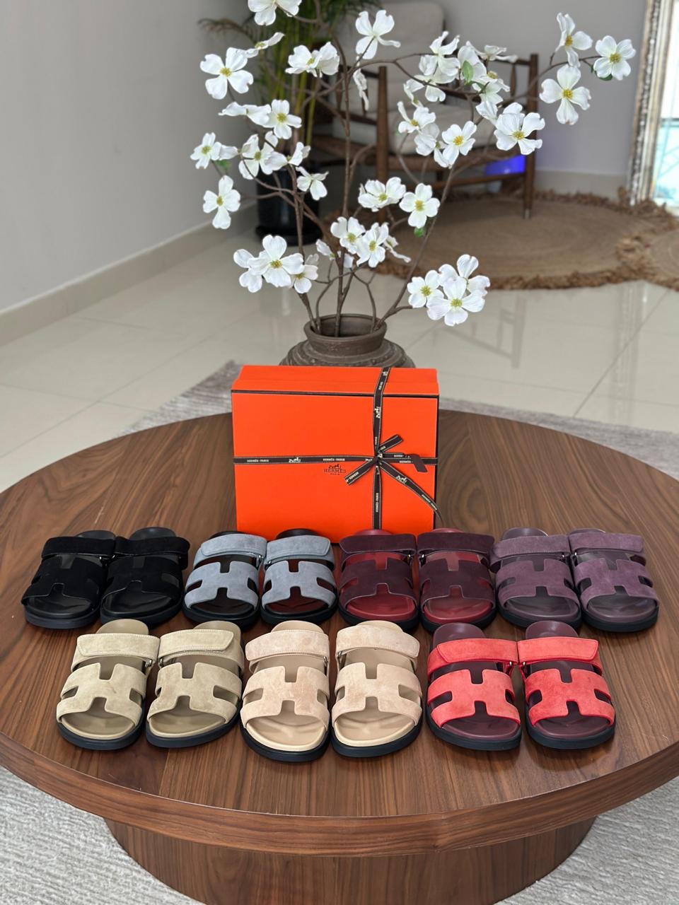 Hermes slippers chypre - suede