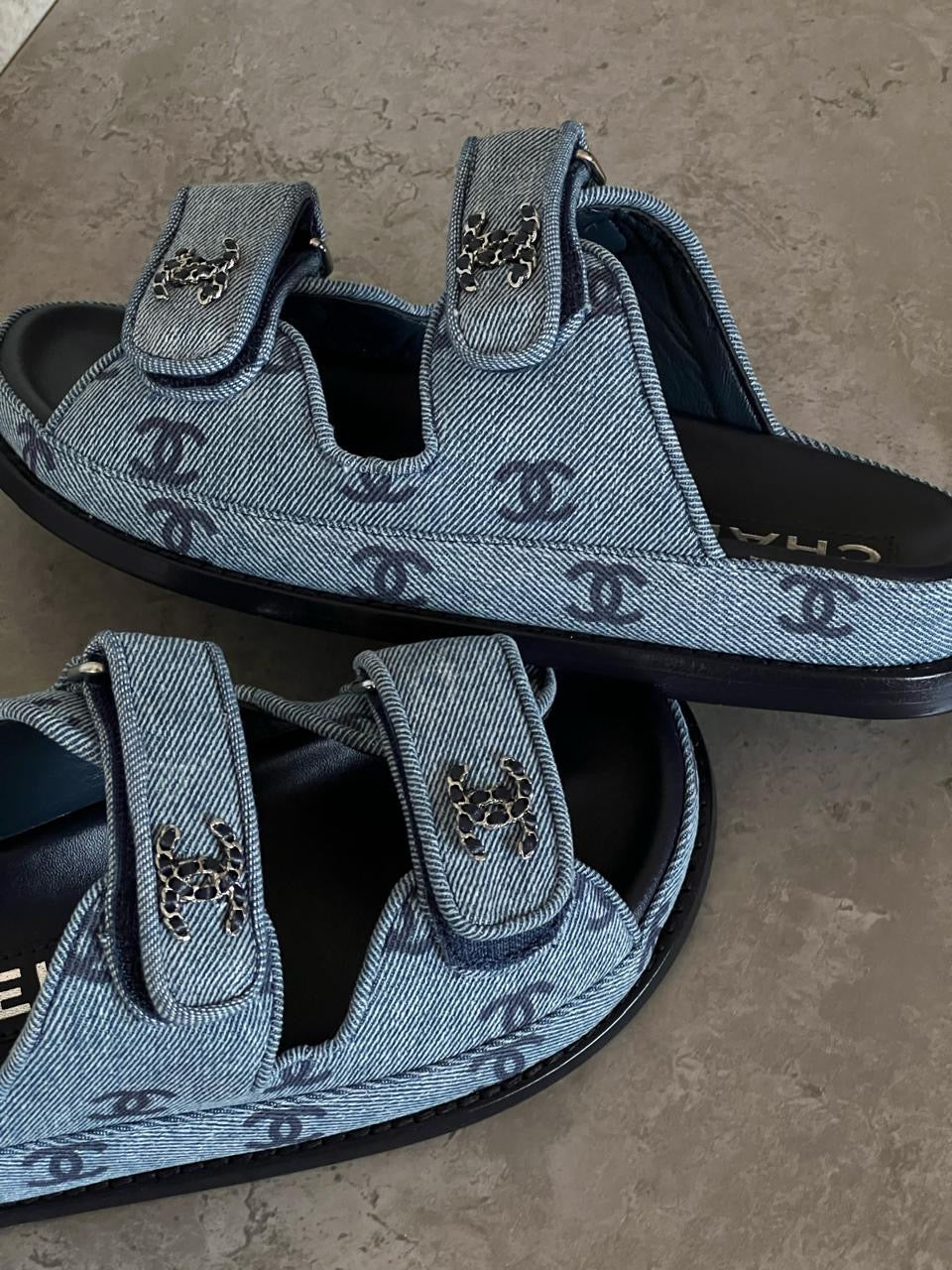 Chanel slippers denim blue