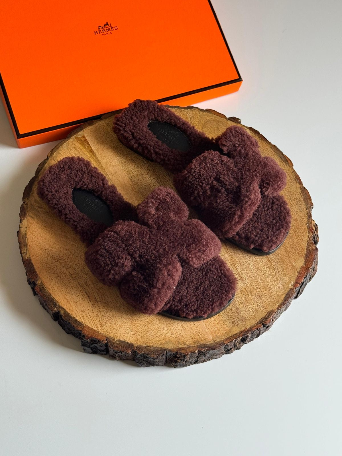 Hermes slippers with fur