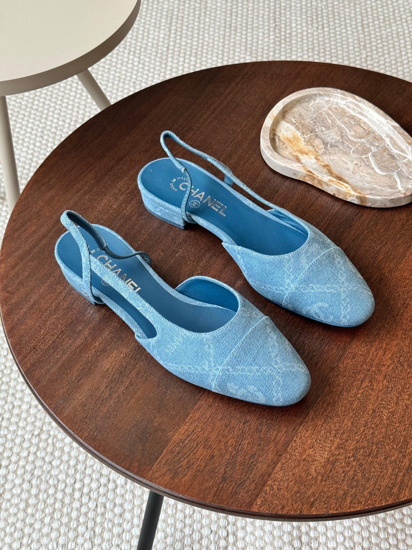 Chanel heels - flat denim blue