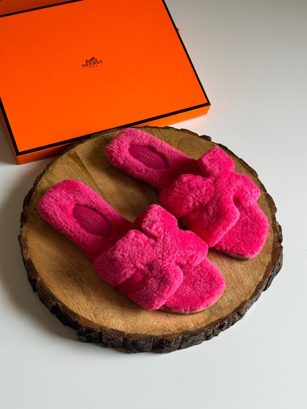 Hermes slippers with fur