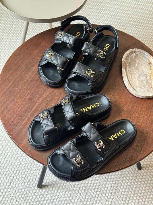 Chanel slippers & chanel sandals. - black