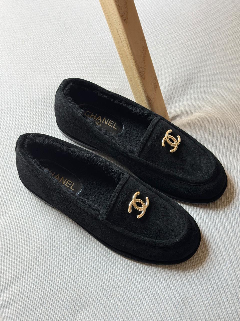 Chanel loafers with fur