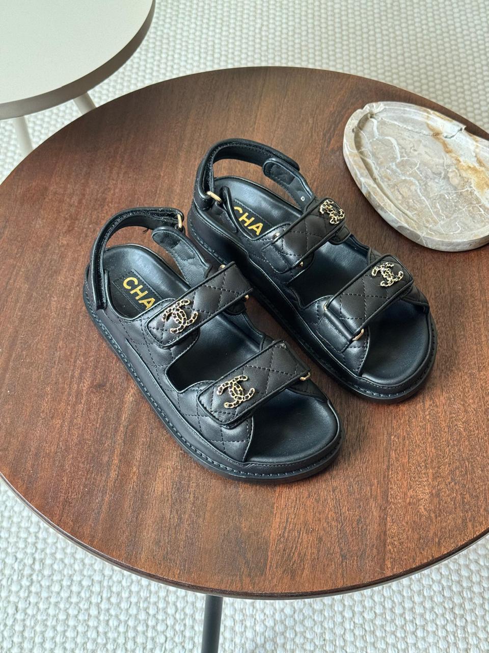Chanel slippers & chanel sandals. - black