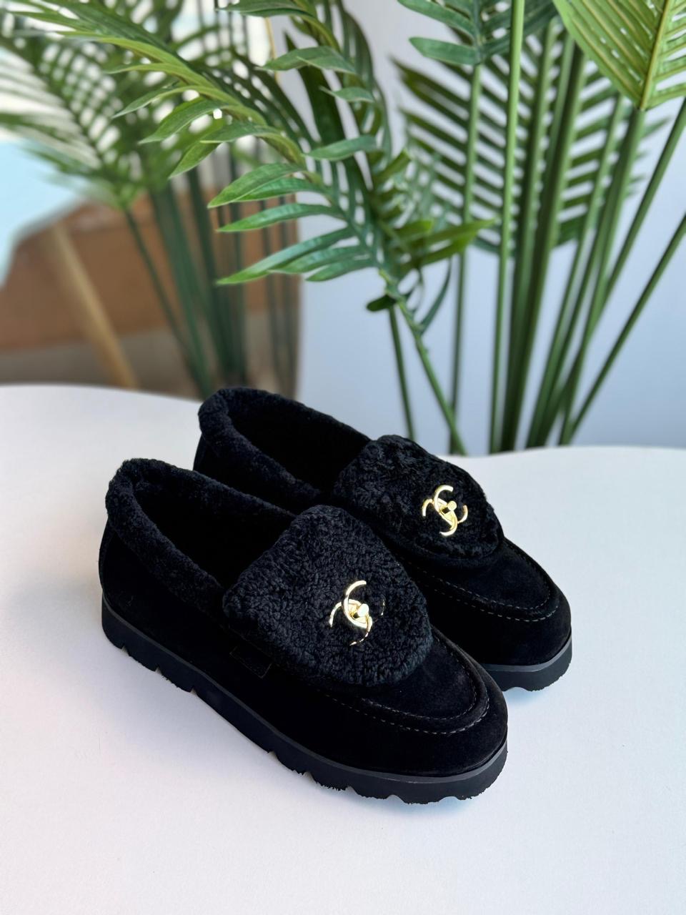 Chanel loafers with fur