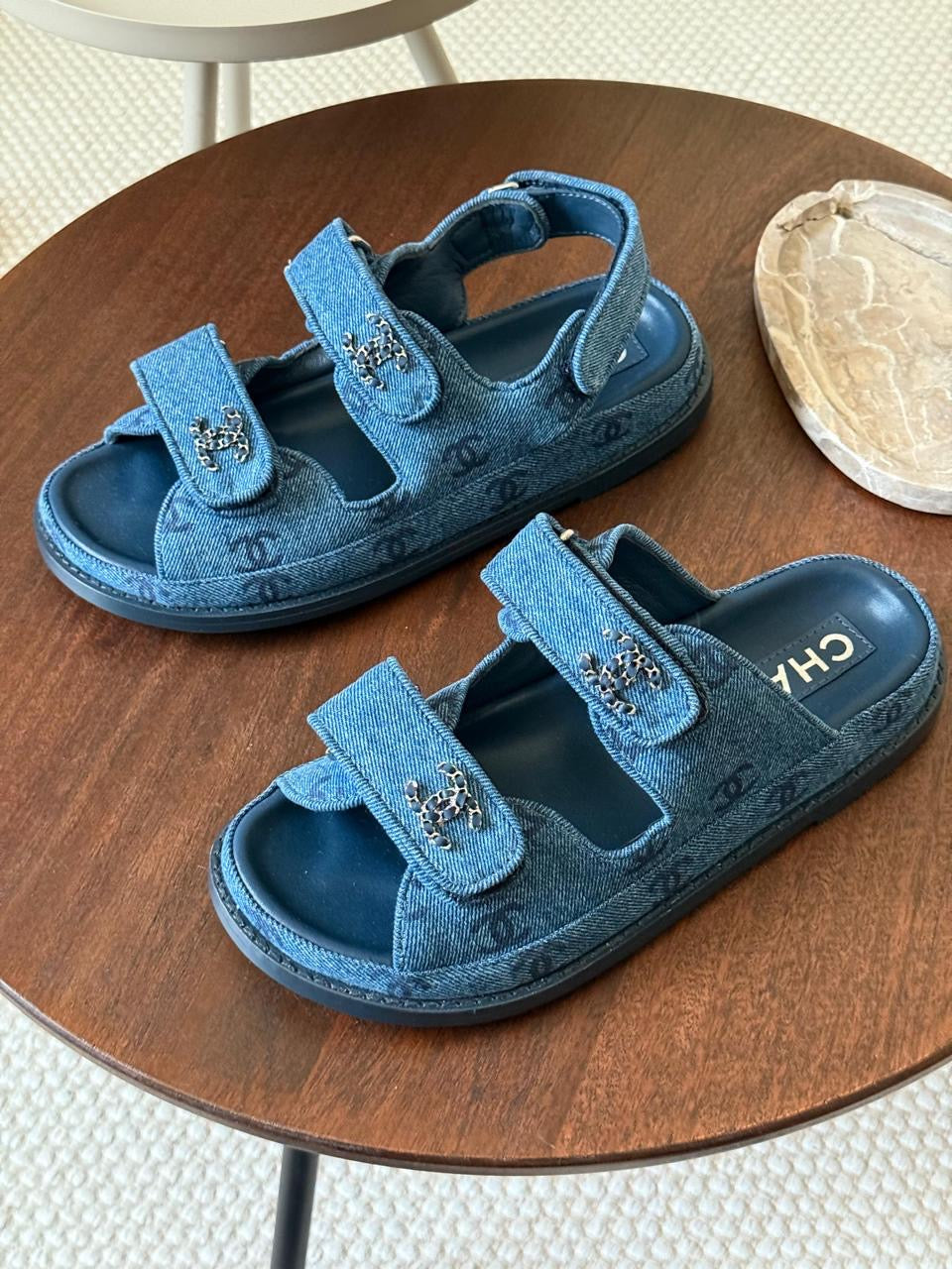 Chanel slippers & Chanel sandals. Denim