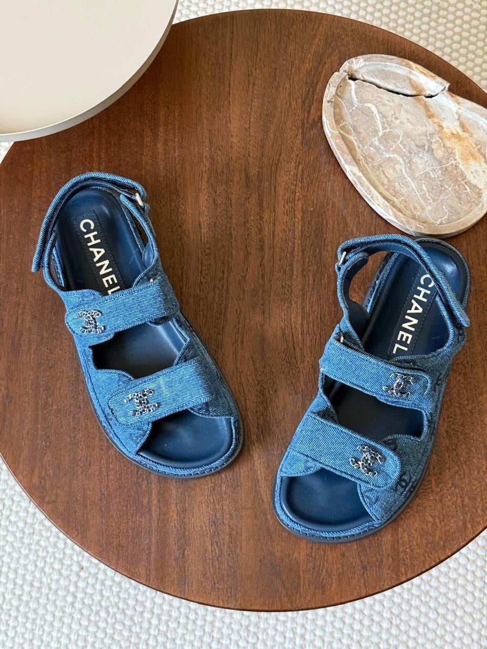 Chanel slippers & Chanel sandals. Denim